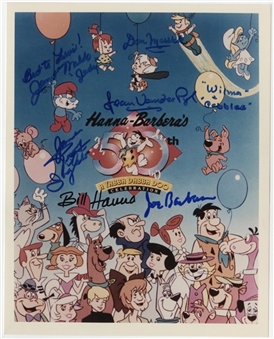 Hanna-Barbera 50th Anniversary Poster Signed by Six including Bill Hanna and Joe Barbera and 8x10 (JSA)
